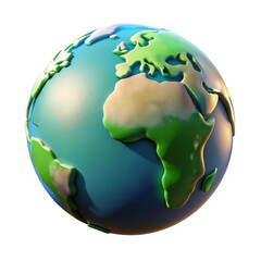3d earth globe with continents and oceans isolated on transparent background