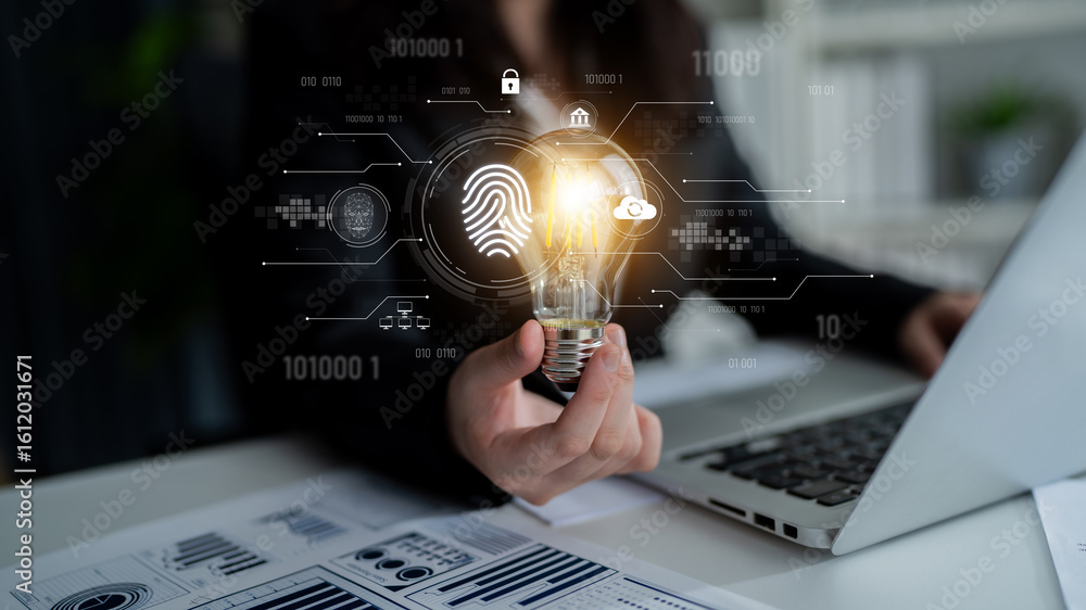 Aufkleber biometric fingerprint identification and cybersecurity system ensuring secure access, identity verif
