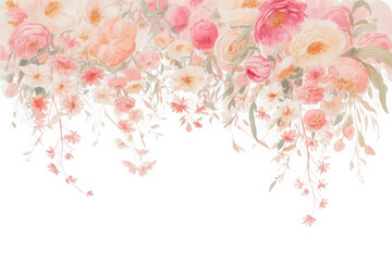 Delicate pink and white flowers cascading down against a stark black background