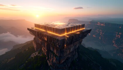 Scenic Cliff Plateau with Geometric Structure at Sunset