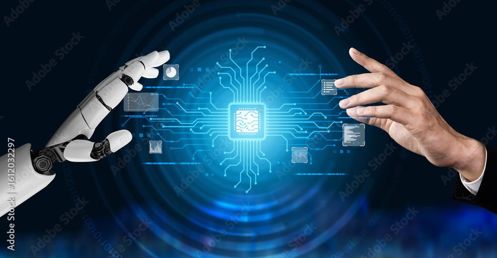 Poster ai assistant brain processor with llm technology, big data, machine learning, generative ai for busi