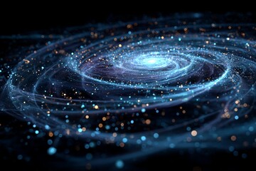 Mesmerizing cosmic vortex formed by a swirling galaxy, filled with sparkling stardust and luminous nebulae, creates a breathtaking celestial spectacle
