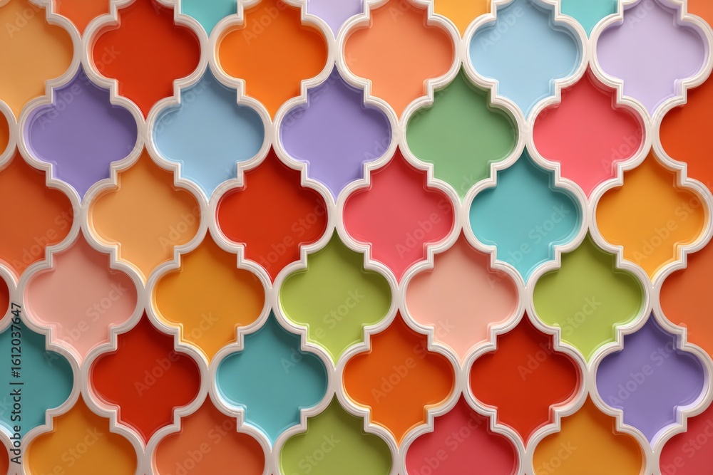 Poster seamless surface covered with colorful quatrefoil shapes creating a vibrant and decorative backgroun