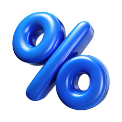 3d blue glossy percent symbol isolated on transparent background