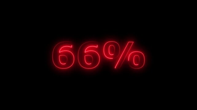 Glowing Red Neon 66 Percent Sign Against Black Background Dynamic Discount Sale Promotion Concept