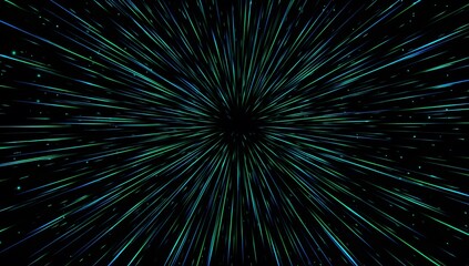 Green and Blue Radial Light Burst on Black Background – Futuristic Explosion Effect