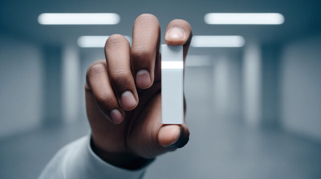 Hand with extended finger pointing at invisible interface. Business professional making selection gesture in modern digital environment. Touch screen interaction concept for technology applications,