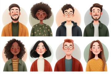 Illustration representing a diverse group of smiling people, promoting concepts of diversity, inclusion and equality