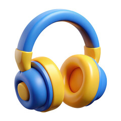 3d blue and yellow headphones isolated on transparent background