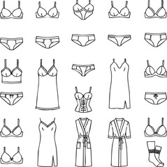 need Underwear, lingerie outline icon set. clothing, intimates linear icons collection whit background