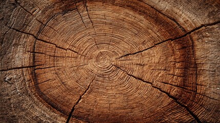Naklejka premium Tree rings in cross-section of freshly cut oak log. Natural wood grain patterns