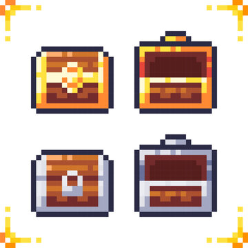 Set of pixel art chests icons. 16x16 pixels.