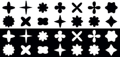 Cross Style Shape Icons and Abstract Flower Set on Light and Dark Backgrounds. Vector illustration Silhouette Collection.