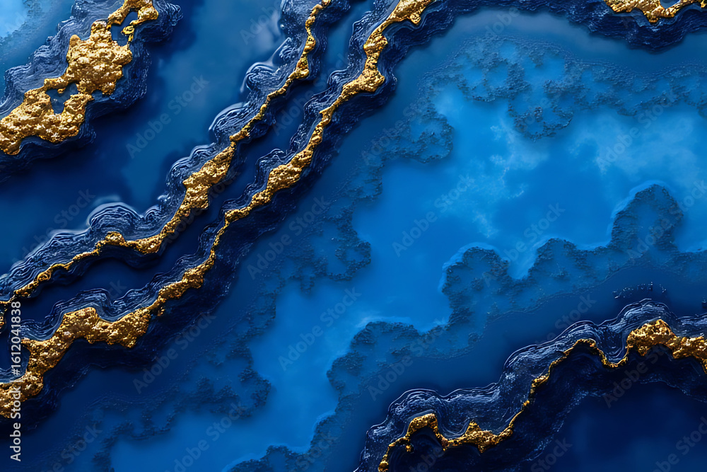 Poster abstract blue and gold agate stone texture with flowing patterns and rich color gradients for backgr