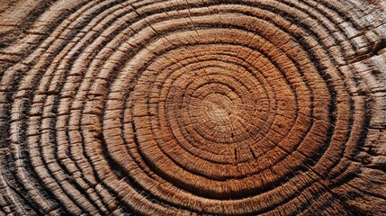 Fototapeta premium Tree rings in cross-section of freshly cut oak log. Natural wood grain patterns