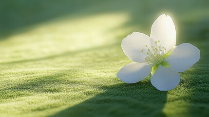 Delicate White Flower on Soft Green Background in Gentle Light