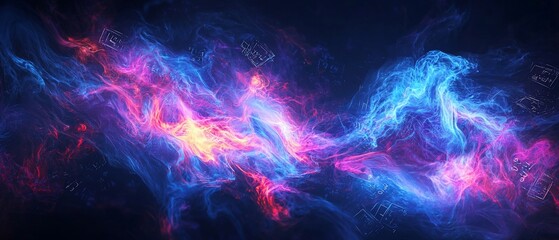 Fototapeta premium Ethereal Nebula of Pink and Blue with Floating Equations in the Dark Cosmos
