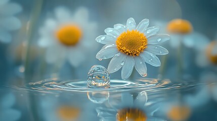 Dewy Daisies Reflecting in Water with Gentle Ripples and Bokeh Effect