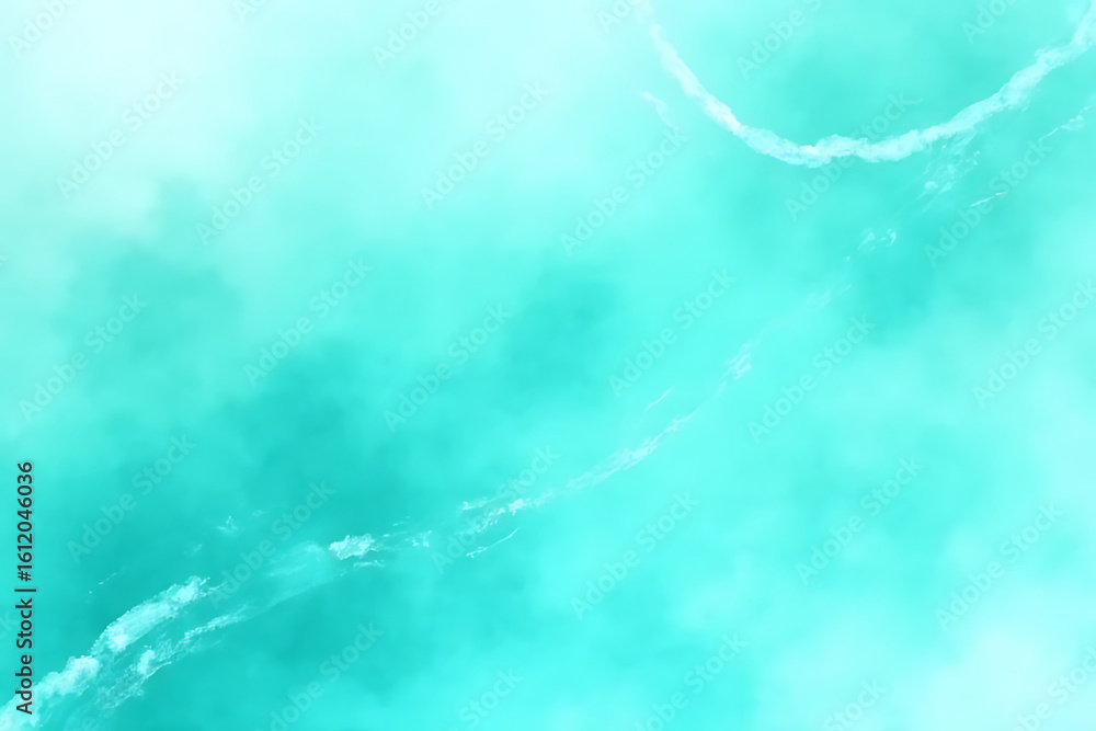 Poster abstract turquoise background with white wisps and soft gradients creating a dreamy and ethereal vis