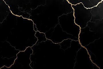 Black marble texture with gold veins abstract background design with cracked lines and gold glitter details