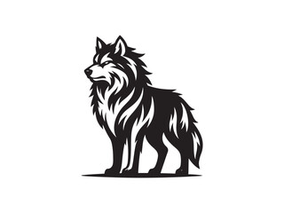 Howling Wolf Silhouette with Detailed Fur Design