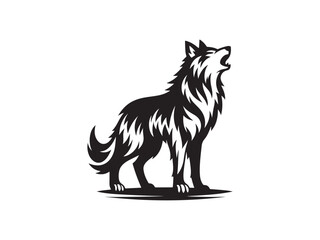Howling Wolf Silhouette with Detailed Fur Design