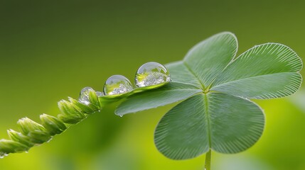 Fresh Green Leaves with Raindrops and Sunlight Background