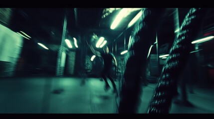 Dynamic Movement in Dark Gym with Ropes and Exercising Individual