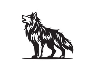 Howling Wolf Silhouette with Detailed Fur Design