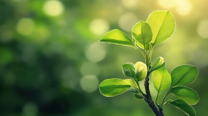 Fresh Green Leaves with Soft Background Light in Natural Setting