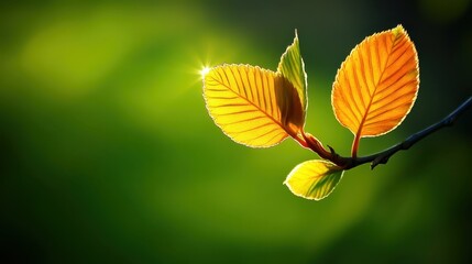 Fresh Green Leaves with Sunlight and Glowing Edges in Nature