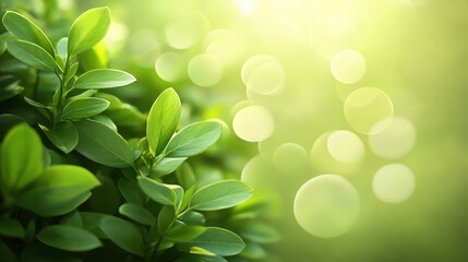 Fresh Green Leaves with Soft Light and Blurry Background Effects