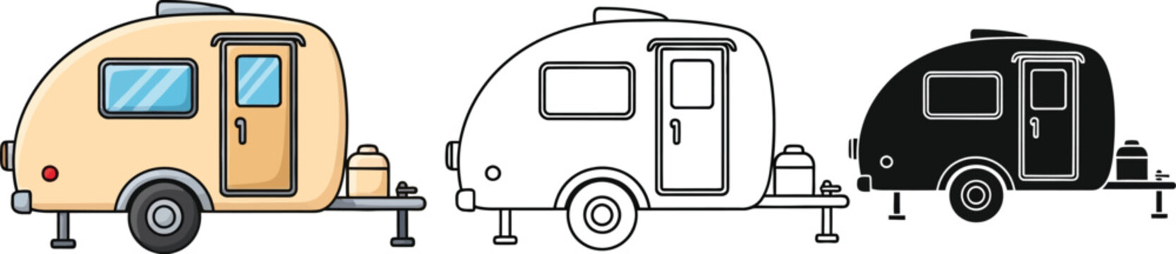 Explore teardrop trailer vector illustration for camping and outdoor adventure enthusiasts design ideas editable