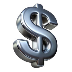 3d metallic dollar sign isolated on transparent background