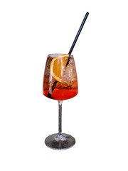 close-up of a spritz long drink on a white background