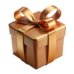 3d golden gift box with ribbon isolated on transparent background