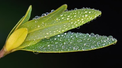 Fresh Green Leaves with Water Drops in Natural Environment