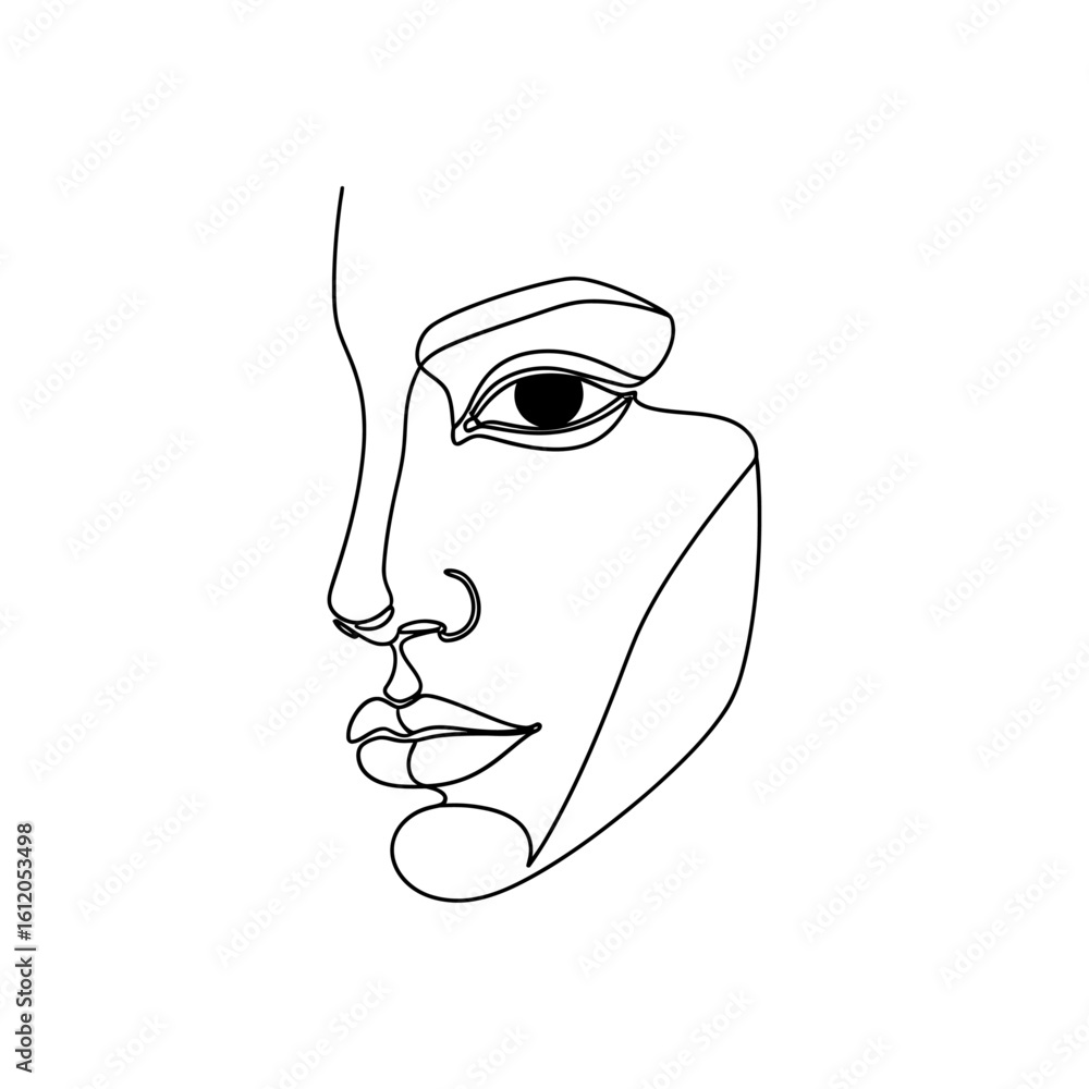 Poster a minimalist line drawing of a human face in profile featuring elegant and simple continuous lines