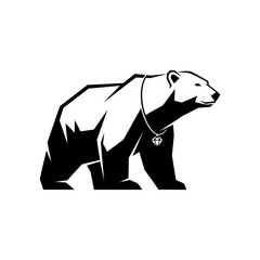 A black and white illustration of a bear wearing a diamond necklace in a simple vector style
