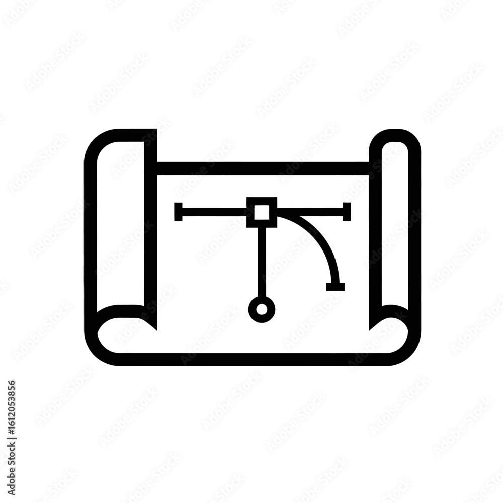 Aufkleber illustration of a blueprint with a bezier curve tool on a transparent background in black outline