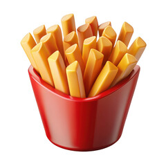 3d french fries in red container isolated on transparent background