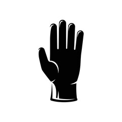 A black silhouette of a hand with fingers extended against a white background in a simple design