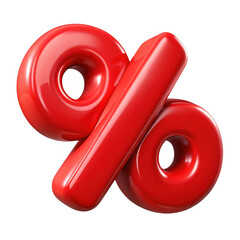 3d red percent symbol isolated on transparent background