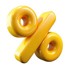 3d yellow percentage symbol isolated on transparent background