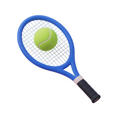 Blue tennis racket and ball isolated on transparent background for sports design tennis lovers