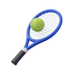 Tennis racket with ball 3d render isolated on black background for sports enthusiasts design
