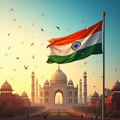 India Independence Day Celebration with Indian Flag and Red Fort in Delhi