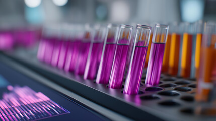 Futuristic Lab with Holographic HUD and Colorful Sample Tubes