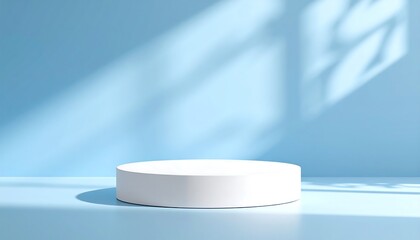 White pedestal on light blue background