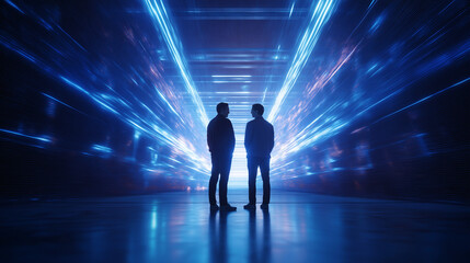 Futuristic Quantum Computing Chamber with Scientists in Discussion